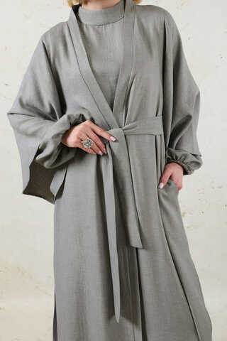 Flywheel Cuff Piece Abaya Suit Grey - 11