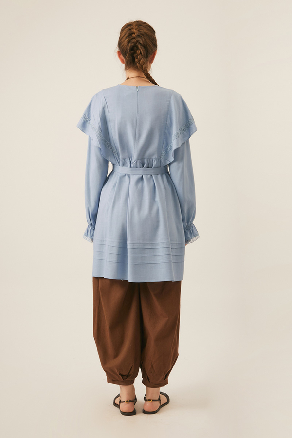 Frill Detailed Lace Tunic Baby Blue - 5