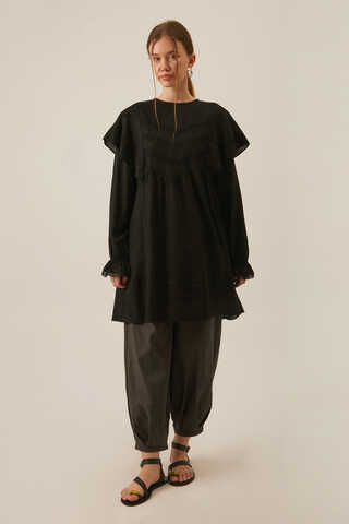 Frill Detailed Lace Tunic Black - 1