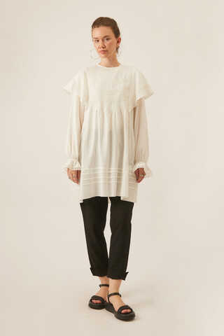 Frill Detailed Lace Tunic White - 1