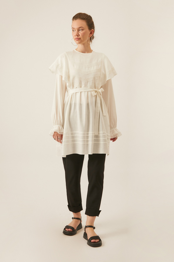 Frill Detailed Lace Tunic White - 2