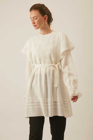Frill Detailed Lace Tunic White - 3
