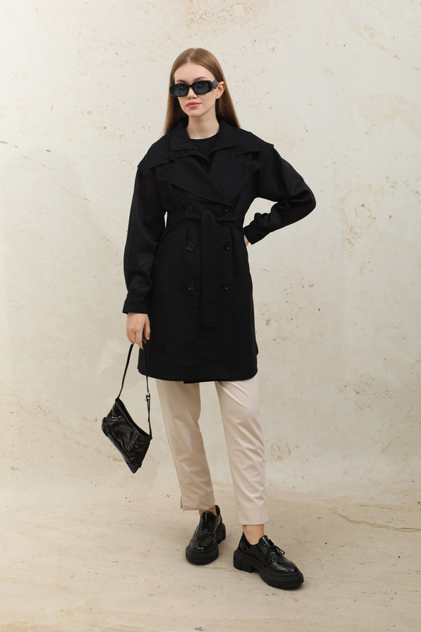 Garnili Midi Boy Trençkot Siyah - 2