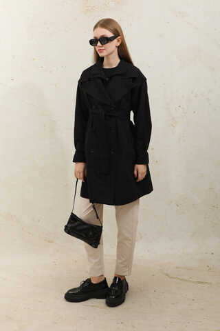 Garnili Midi Boy Trençkot Siyah - 3