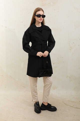 Garnili Midi Boy Trençkot Siyah - 4