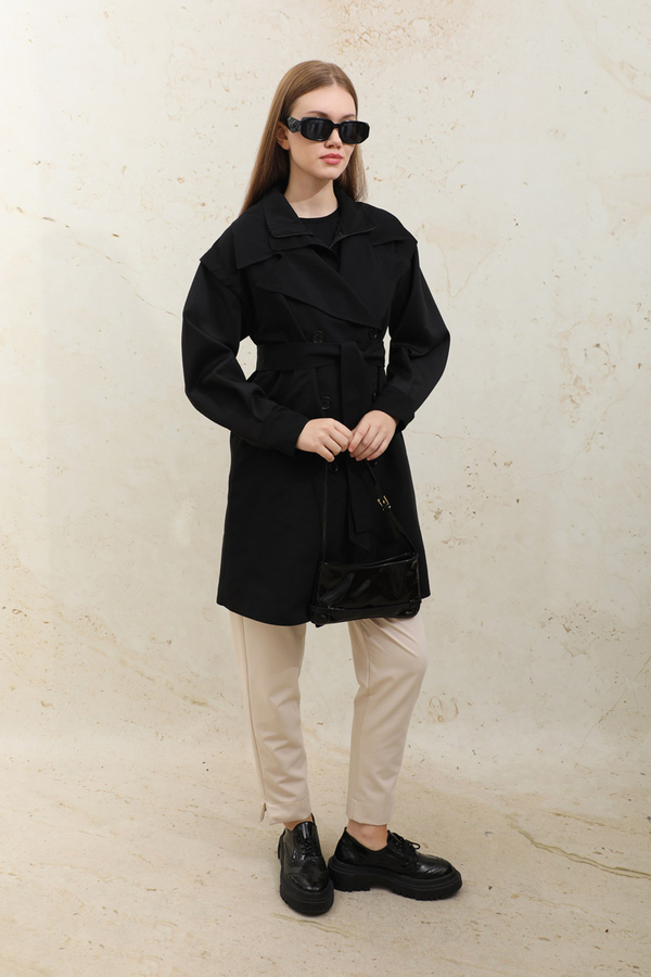 Garnili Midi Boy Trençkot Siyah - 4