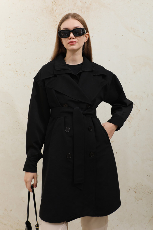 Garnili Midi Boy Trençkot Siyah - 5