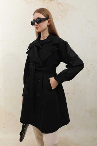 Garnili Midi Boy Trençkot Siyah - 6