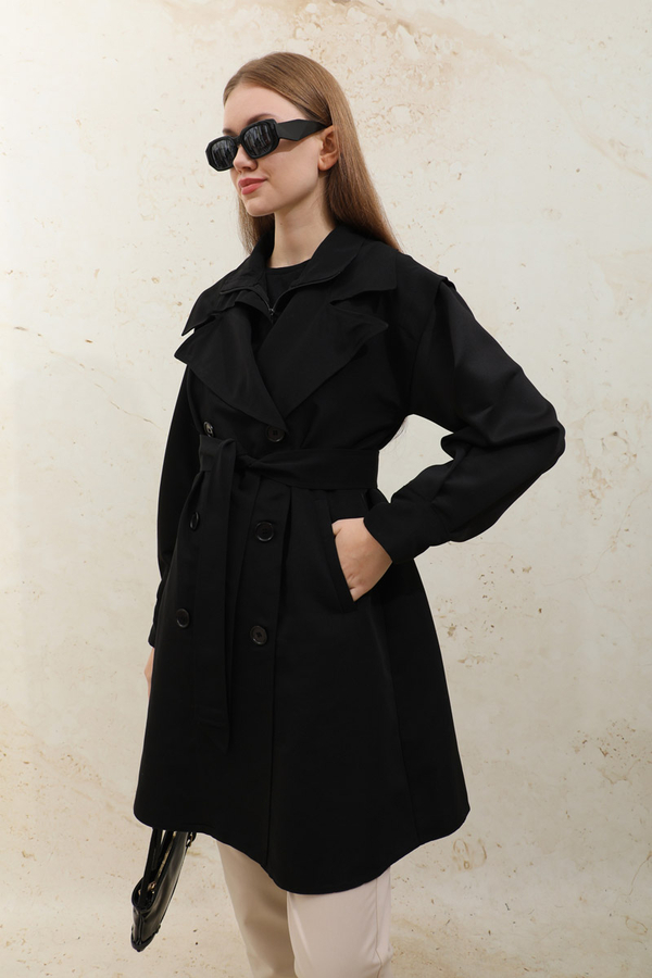 Garnili Midi Boy Trençkot Siyah - 6