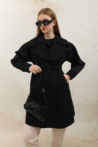 Garnili Midi Boy Trençkot Siyah - 7