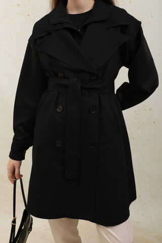 Garnili Midi Boy Trençkot Siyah - 8