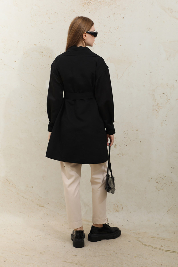 Garnili Midi Boy Trençkot Siyah - 9