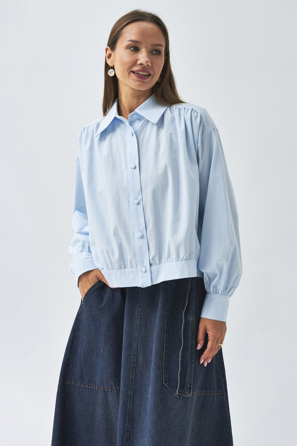 Gathered Shoulder Poplin Shirt Ice Blue (1)
