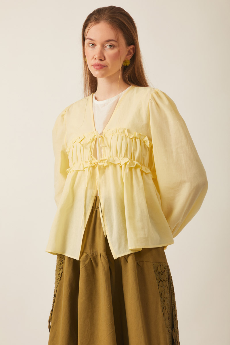 Gathered Voile Blouse Butter Yellow