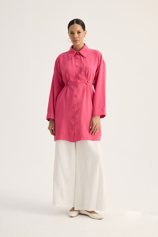 Gömlek Yaka Tunik Fuşya - 3