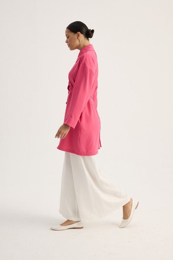 Gömlek Yaka Tunik Fuşya - 10