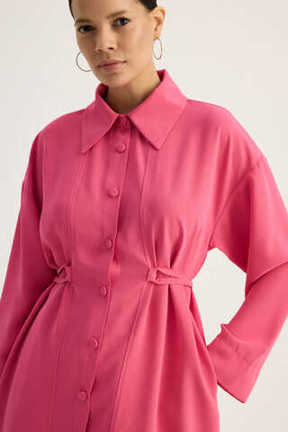 Gömlek Yaka Tunik Fuşya - 8