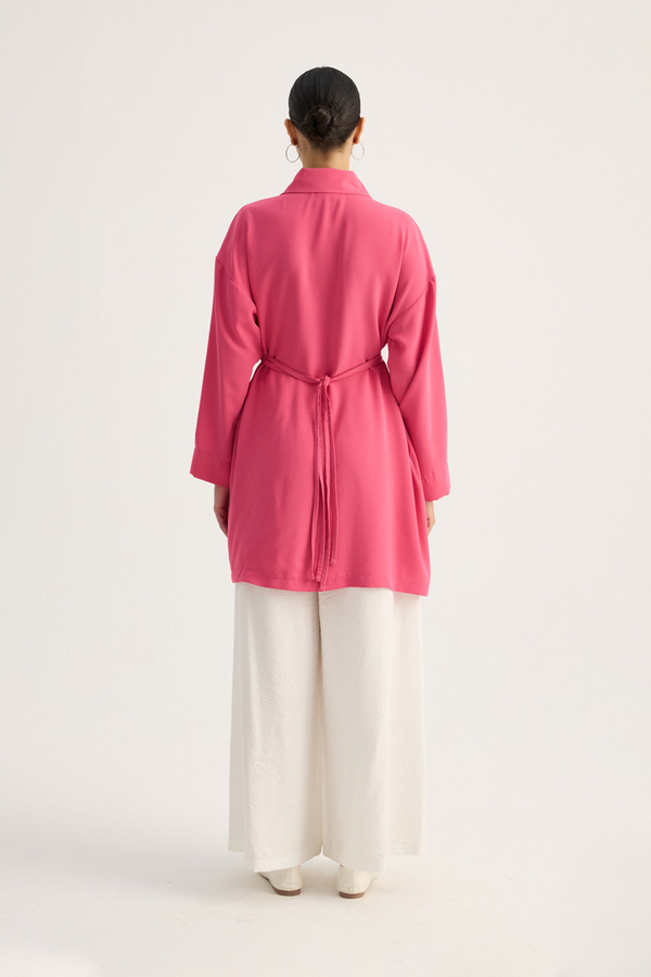 Gömlek Yaka Tunik Fuşya - 11