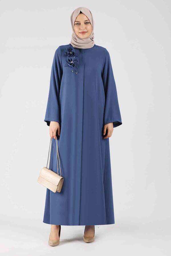 Zulays - Gül Detaylı Abaya İndigo