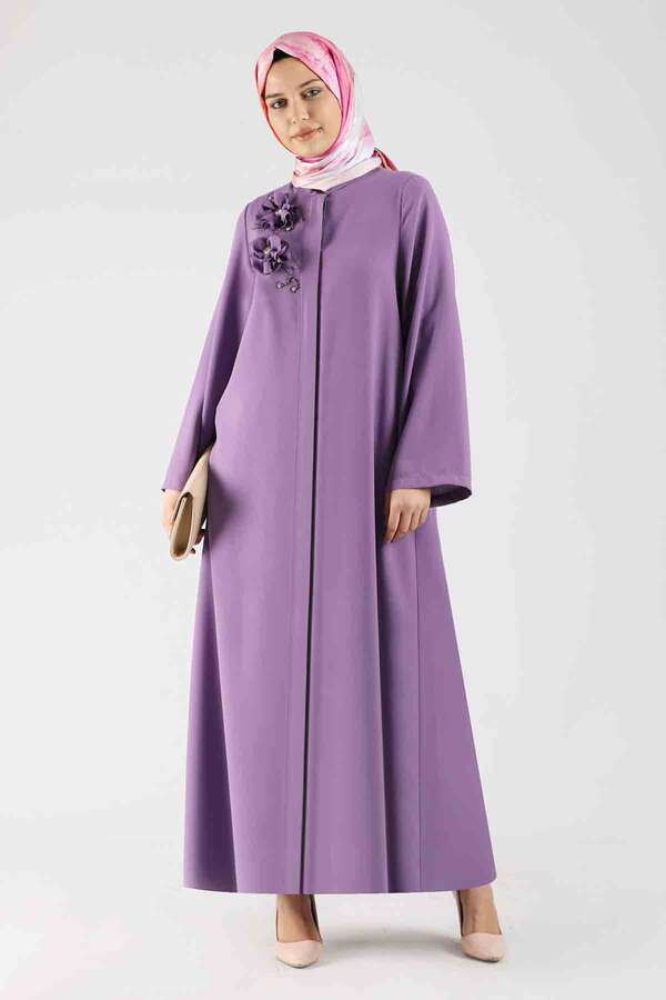 Zulays - Gül Detaylı Abaya Lila