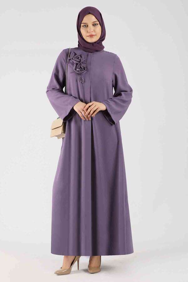 Zulays - Gül Detaylı Abaya Mor