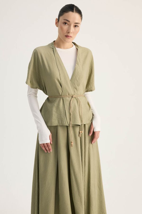 Hasır Biyeli Etek Takım Açık Haki - 2