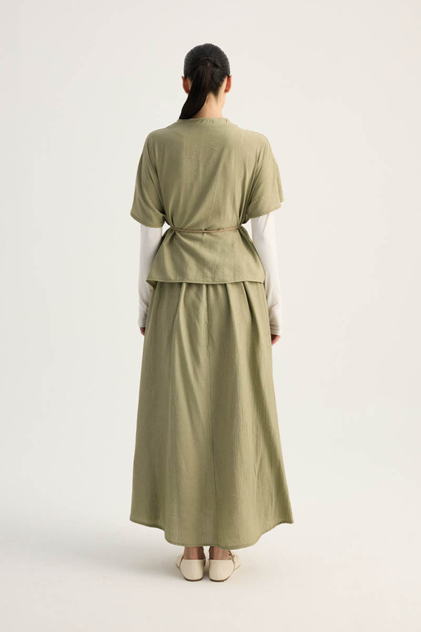 Hasır Biyeli Etek Takım Açık Haki - 9