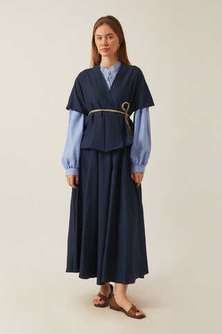 Hasır Biyeli Etek Takım Lacivert - 2