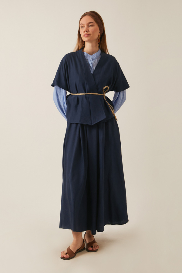 Hasır Biyeli Etek Takım Lacivert - 3