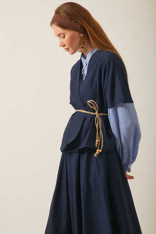 Hasır Biyeli Etek Takım Lacivert - 4