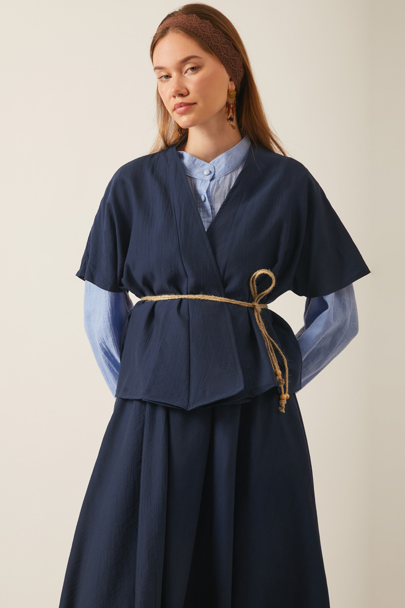 Hasır Biyeli Etek Takım Lacivert