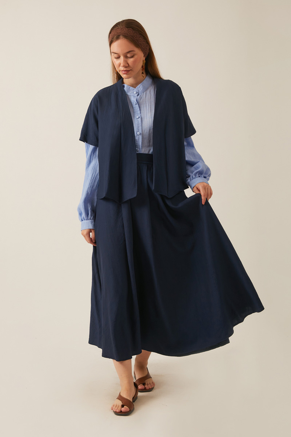 Hasır Biyeli Etek Takım Lacivert - 10