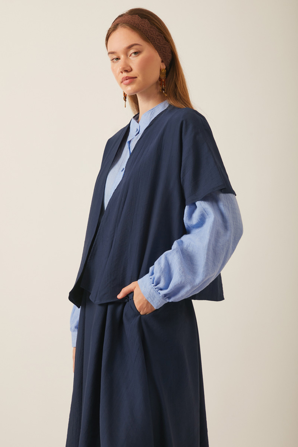 Hasır Biyeli Etek Takım Lacivert - 11