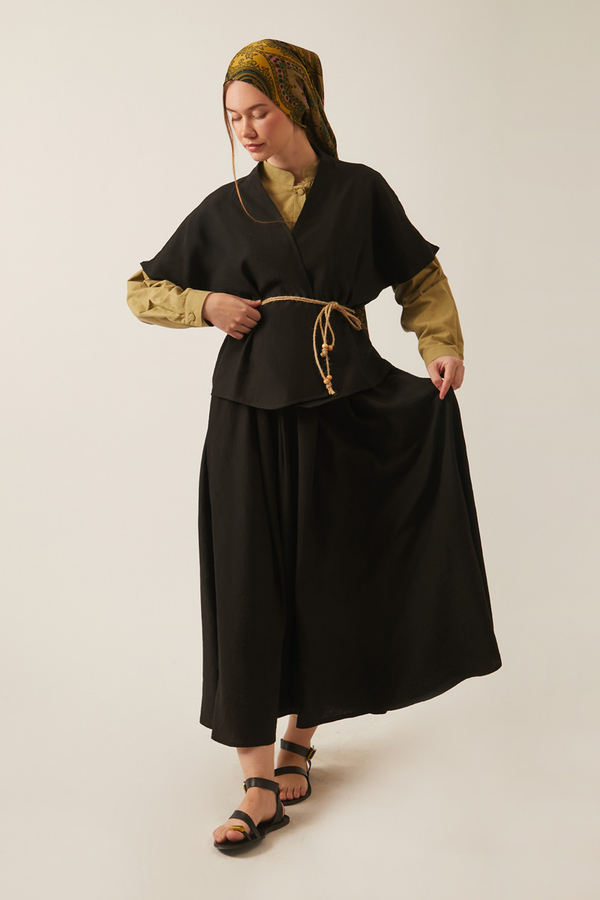 Hasır Biyeli Etek Takım Siyah - 5