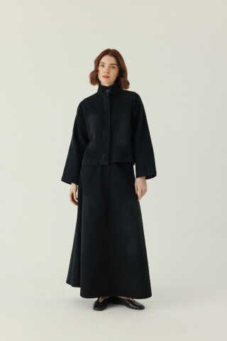 High Collar Denim Jacket Black - 2