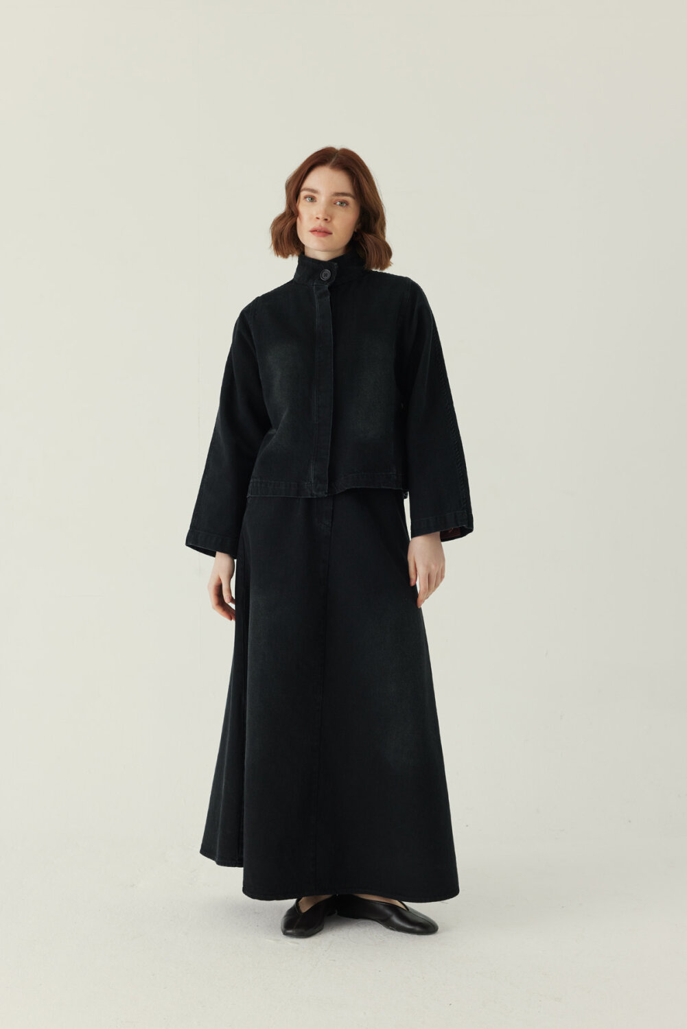 High Collar Denim Jacket Black - 2