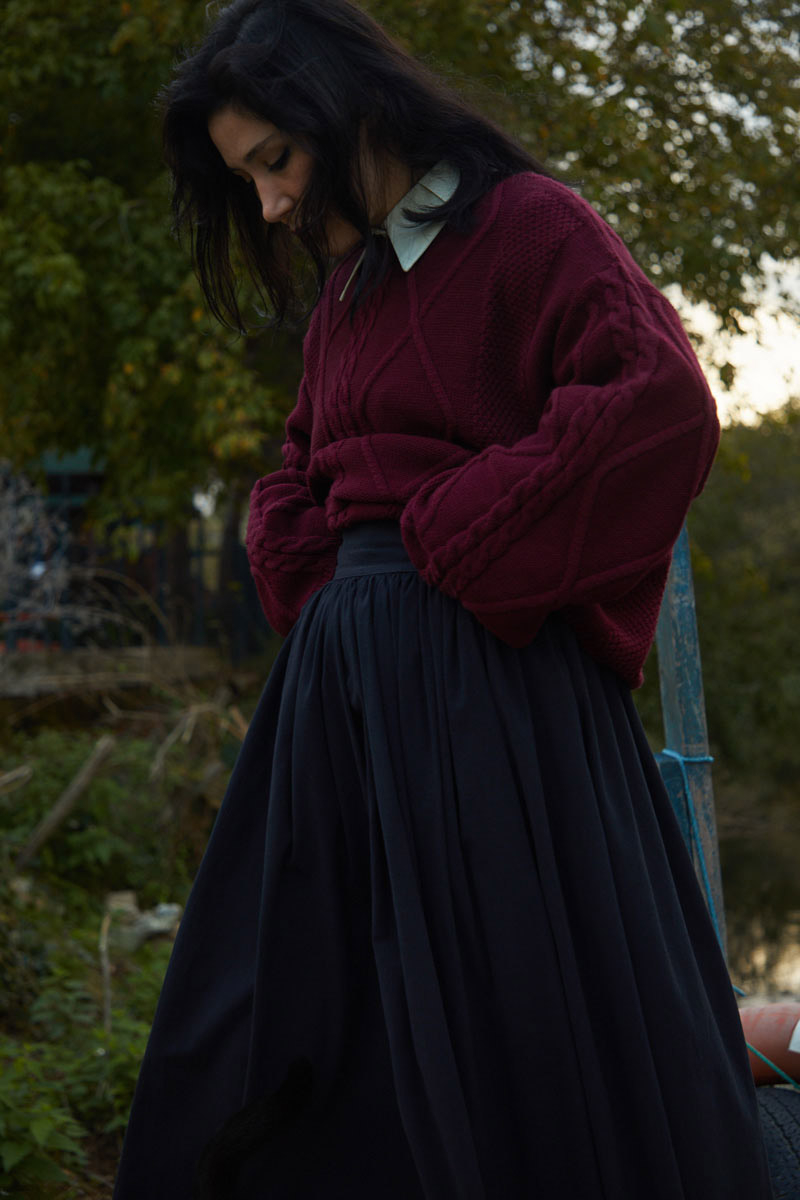 High Waist Cotton Skirt Black