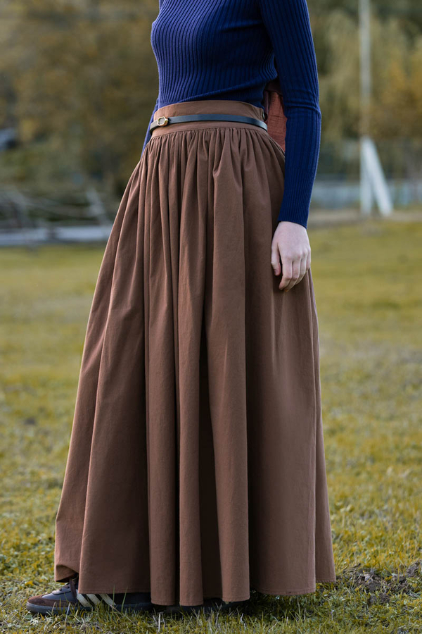 High Waist Cotton Skirt Brown (1)