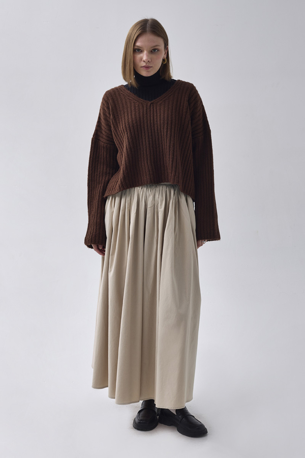 High Waist Cotton Skirt Stone (1)