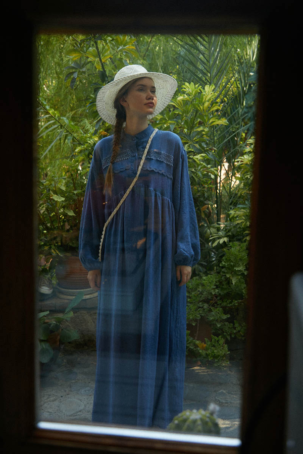 Indigo Lace Yoke Dress - 5