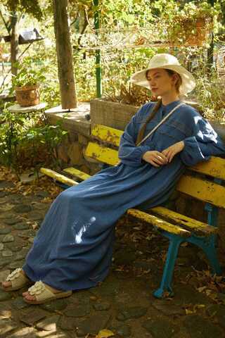 Indigo Lace Yoke Dress - 6