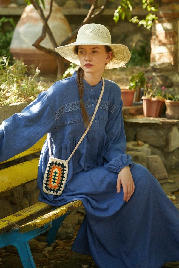 Indigo Lace Yoke Dress - 7