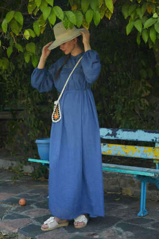 Indigo Lace Yoke Dress - 1