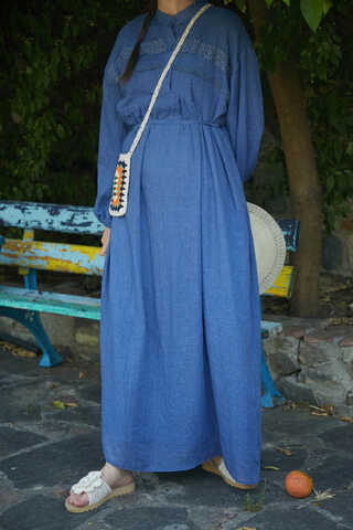 Indigo Lace Yoke Dress - 14