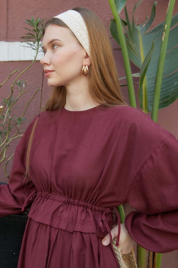 İynem Keten Elbise Bordo - 2