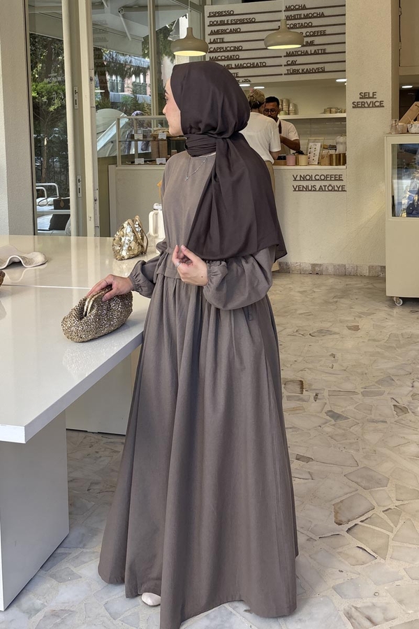 İynem Keten Elbise Vizon - 3