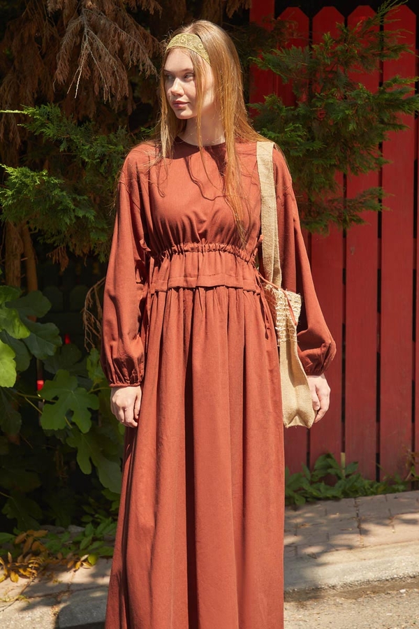 Iynem Linen Dress Brick - 5