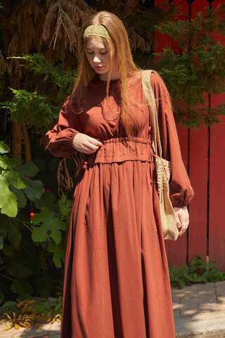 Iynem Linen Dress Brick - 11