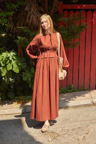 Iynem Linen Dress Brick - 10