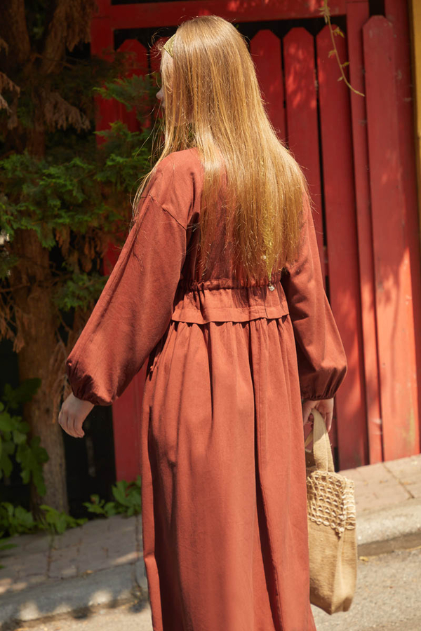Iynem Linen Dress Brick - 12
